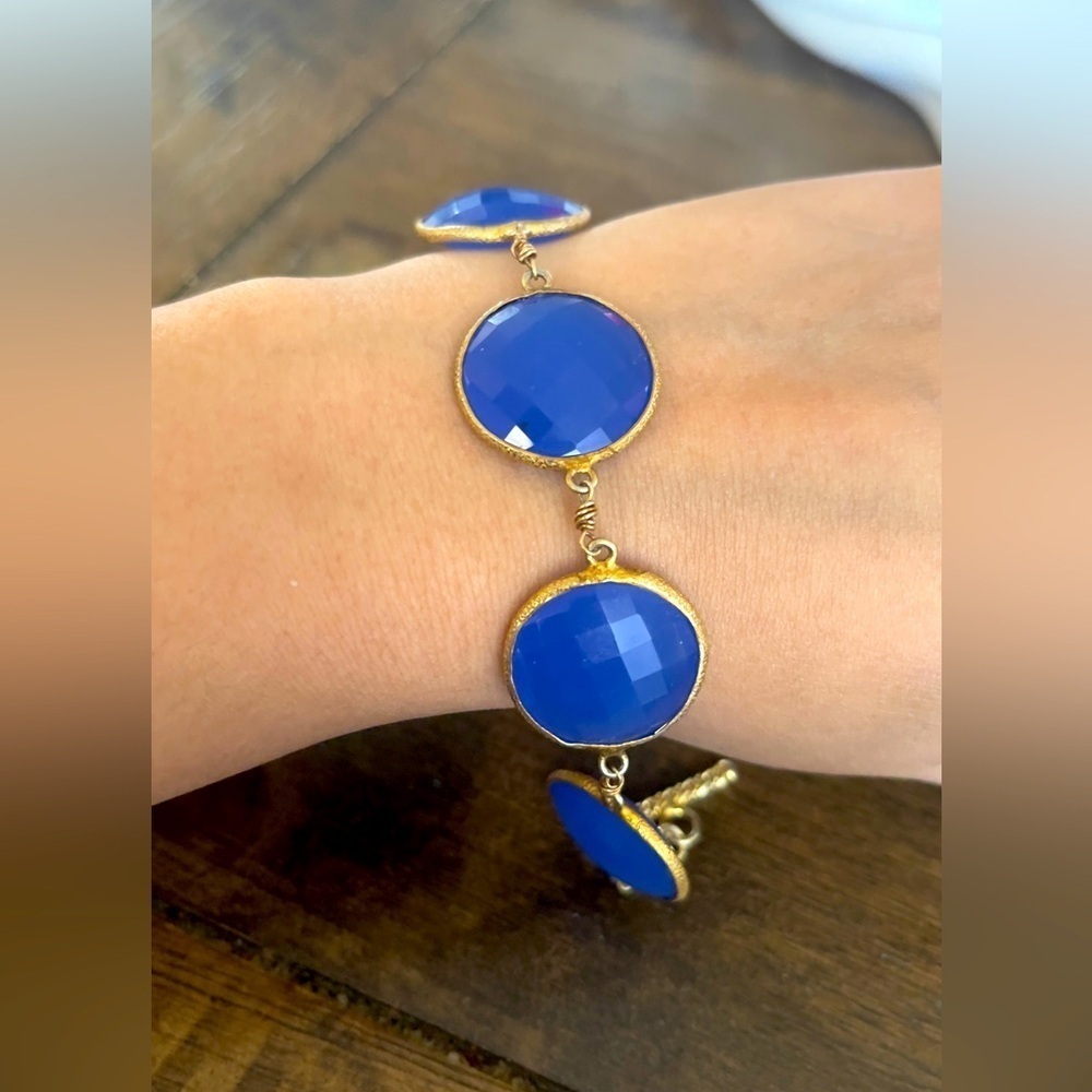 Chalcedony gold tone sterling silver toggle bracelet